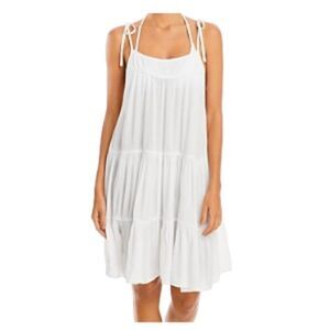 Aqua Bloomingdale's Cotton Tiered Dress Swim Cover-Up Ivory Medium NWT